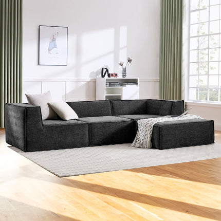 Sarantino Novi 3-Seater Modular Sofa with Ottoman in Black Non-Slip Bottom Lounge.