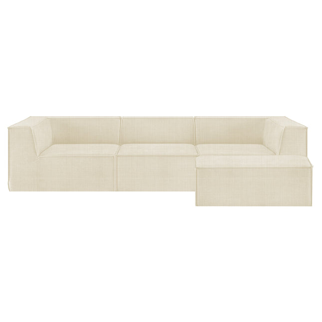 Sarantino Novi 3-Seater Modular Sofa with Ottoman in Cream Non-Slip Bottom Lounge.