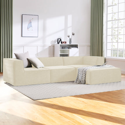 Sarantino Novi 3-Seater Modular Sofa with Ottoman in Cream Non-Slip Bottom Lounge.