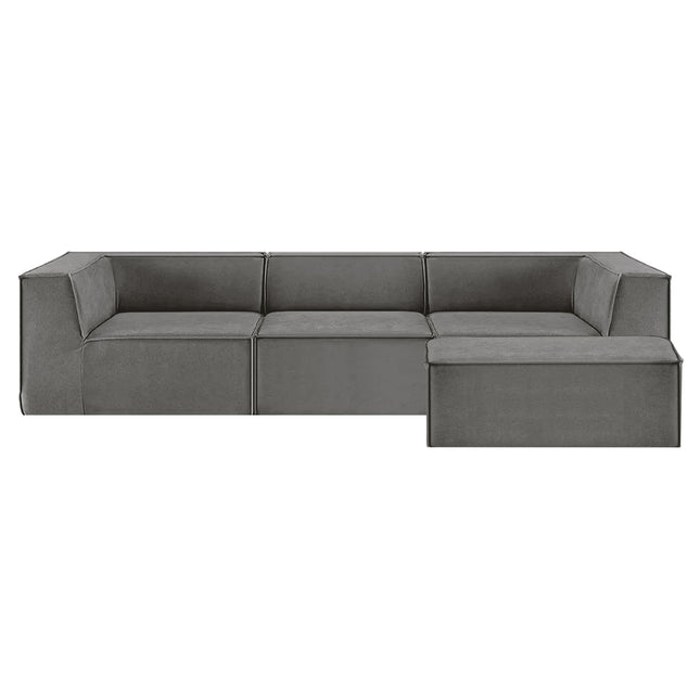 Sarantino Novi 3-Seater Modular Sofa with Ottoman in Grey Non-Slip Bottom Lounge.