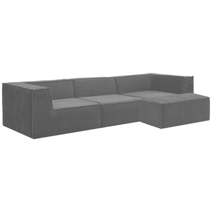 Sarantino Novi 3-Seater Modular Sofa with Ottoman in Grey Non-Slip Bottom Lounge.