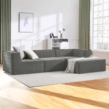 Sarantino Novi 3-Seater Modular Sofa with Ottoman in Grey Non-Slip Bottom Lounge.