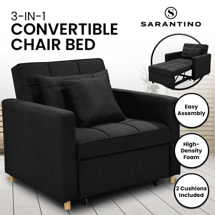 Sarantino Suri 3-in-1 Convertible Lounge Chair Bed - Black.