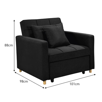 Sarantino Suri 3-in-1 Convertible Lounge Chair Bed - Black.