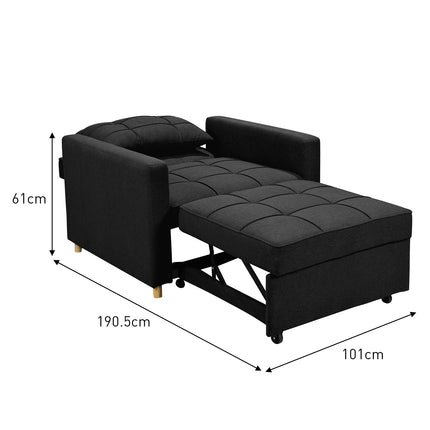 Sarantino Suri 3-in-1 Convertible Lounge Chair Bed - Black.