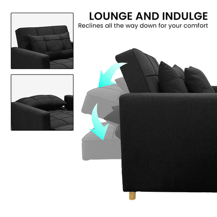 Sarantino Suri 3-in-1 Convertible Lounge Chair Bed - Black.