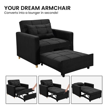 Sarantino Suri 3-in-1 Convertible Lounge Chair Bed - Black.