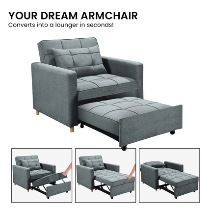 Sarantino Suri 3-in-1 Convertible Sofa Chair Bed -  Airforce Blue.