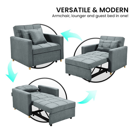 Sarantino Suri 3-in-1 Convertible Sofa Chair Bed -  Airforce Blue.