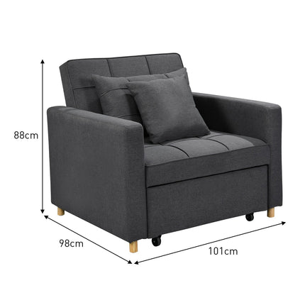 Sarantino Suri 3-in-1 Convertible Lounge Chair Bed - Dark Grey.
