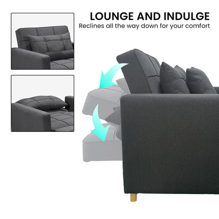 Sarantino Suri 3-in-1 Convertible Lounge Chair Bed - Dark Grey.