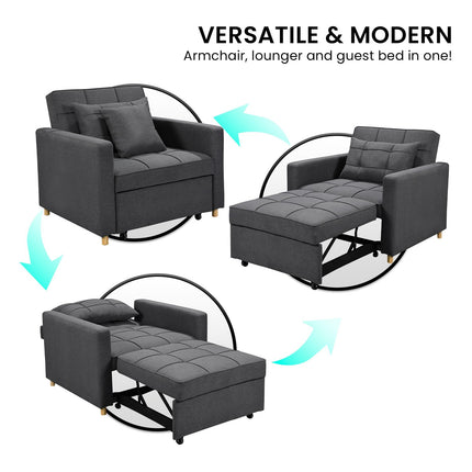 Sarantino Suri 3-in-1 Convertible Lounge Chair Bed - Dark Grey.