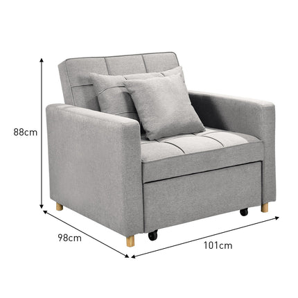 Sarantino Suri 3-in-1 Convertible Sofa Chair Bed Lounger - Light Grey.