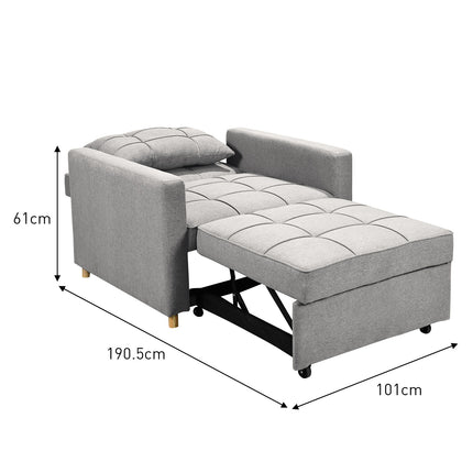 Sarantino Suri 3-in-1 Convertible Sofa Chair Bed Lounger - Light Grey.