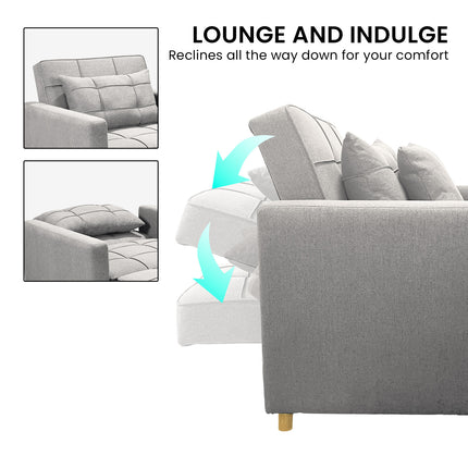 Sarantino Suri 3-in-1 Convertible Sofa Chair Bed Lounger - Light Grey.