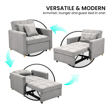 Sarantino Suri 3-in-1 Convertible Sofa Chair Bed Lounger - Light Grey.