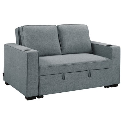 Sarantino Hoffman Linen Sofa Bed with Cushions & Cup Holders Airforce Blue.