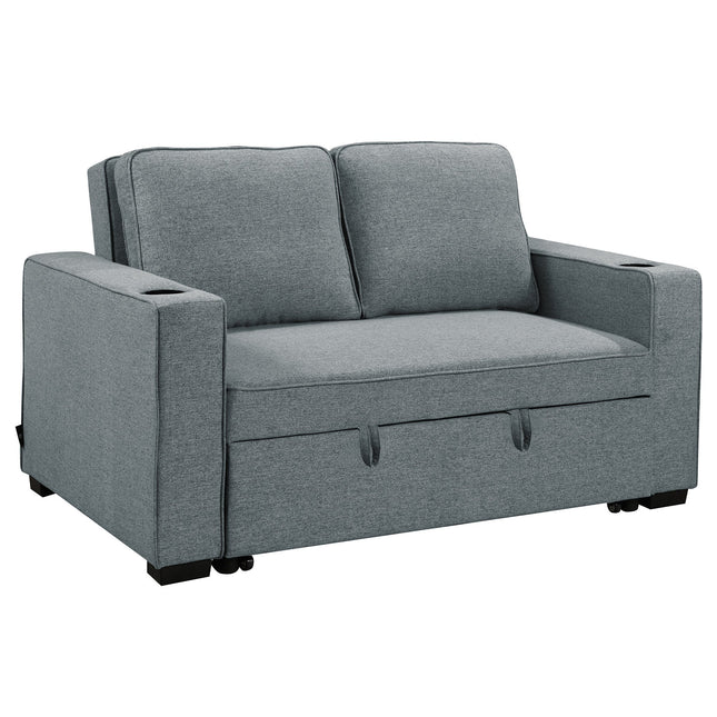 Sarantino Hoffman Linen Sofa Bed with Cushions & Cup Holders Airforce Blue.