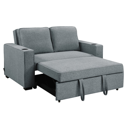 Sarantino Hoffman Linen Sofa Bed with Cushions & Cup Holders Airforce Blue.