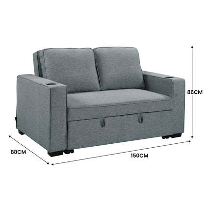 Sarantino Hoffman Linen Sofa Bed with Cushions & Cup Holders Airforce Blue.
