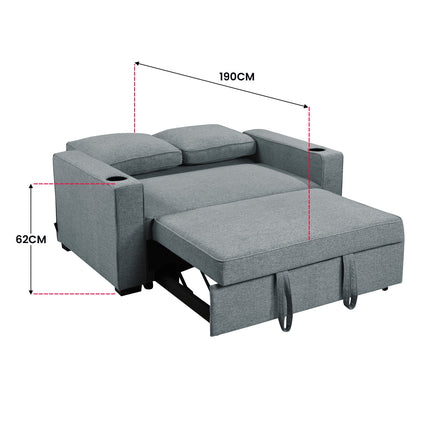 Sarantino Hoffman Linen Sofa Bed with Cushions & Cup Holders Airforce Blue.