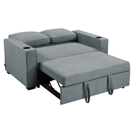 Sarantino Hoffman Linen Sofa Bed with Cushions & Cup Holders Airforce Blue.