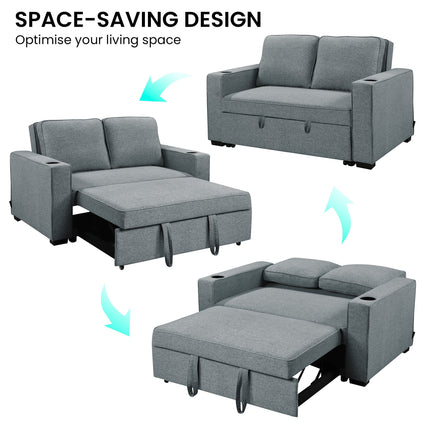 Sarantino Hoffman Linen Sofa Bed with Cushions & Cup Holders Airforce Blue.