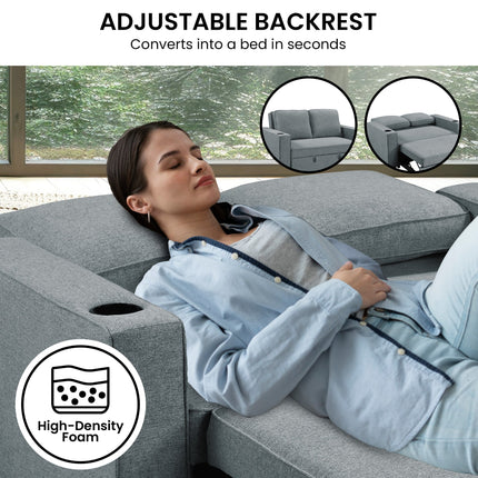 Sarantino Hoffman Linen Sofa Bed with Cushions & Cup Holders Airforce Blue.