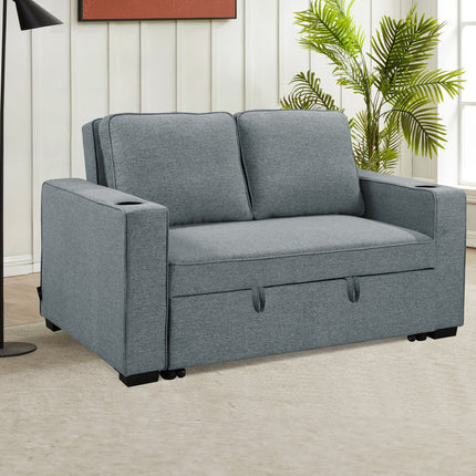 Sarantino Hoffman Linen Sofa Bed with Cushions & Cup Holders Airforce Blue.
