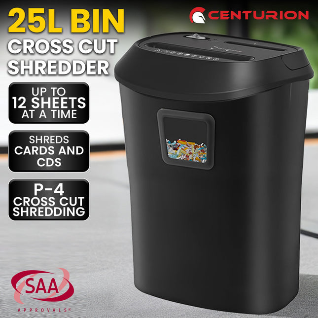 Centurion 25L 12-Sheet Paper Shredder Electric Cross-Cut Home & Office Cutter.