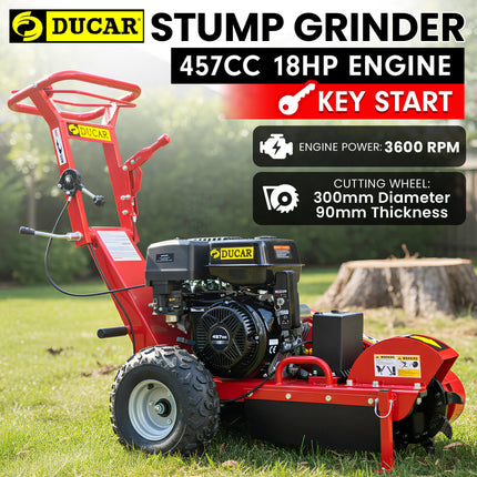 Ducar Stump Grinder 457cc 18HP Petrol Engine with Key Start & Tungsten Carbide Teeth.