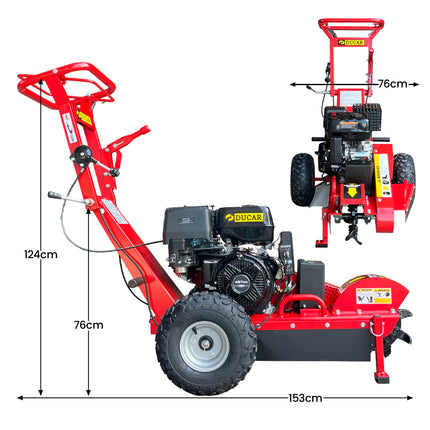 Ducar Stump Grinder 457cc 18HP Petrol Engine with Key Start & Tungsten Carbide Teeth.