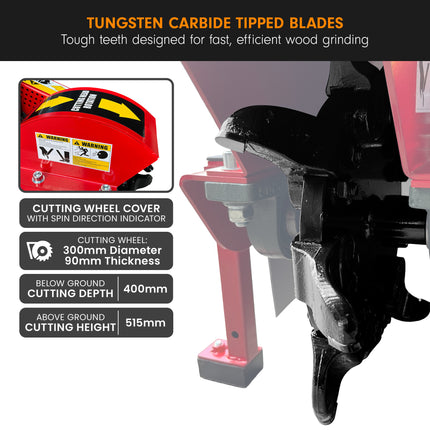 Ducar Stump Grinder 457cc 18HP Petrol Engine with Key Start & Tungsten Carbide Teeth.