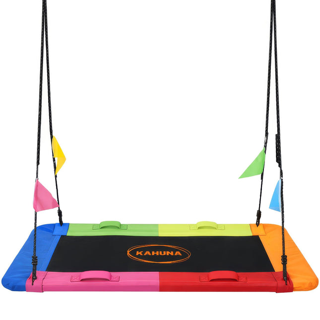Kahuna Heavy Duty 60 Inch Rectangular Tree Swing With Adjustable 180cm Lifting Ropes Foam Padded Tubes And Full Accessory Kit For Backyard Family Use.