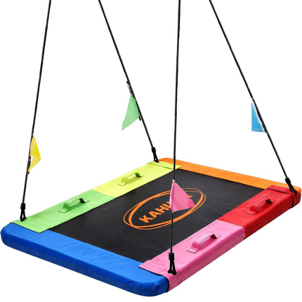 Kahuna Heavy Duty 60 Inch Rectangular Tree Swing With Adjustable 180cm Lifting Ropes Foam Padded Tubes And Full Accessory Kit For Backyard Family Use.