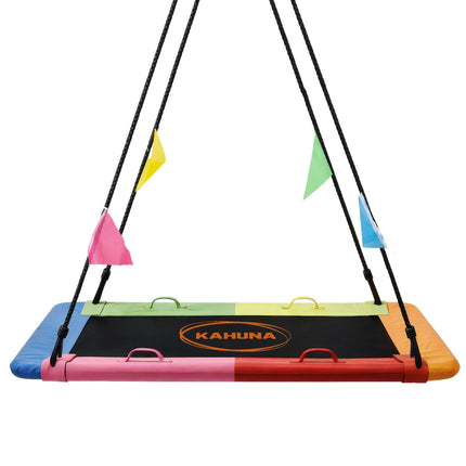 Kahuna Heavy Duty 60 Inch Rectangular Tree Swing With Adjustable 180cm Lifting Ropes Foam Padded Tubes And Full Accessory Kit For Backyard Family Use.