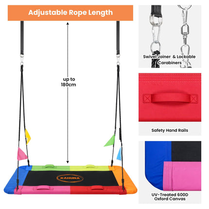 Kahuna Heavy Duty 60 Inch Rectangular Tree Swing With Adjustable 180cm Lifting Ropes Foam Padded Tubes And Full Accessory Kit For Backyard Family Use.