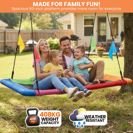Kahuna Heavy Duty 60 Inch Rectangular Tree Swing With Adjustable 180cm Lifting Ropes Foam Padded Tubes And Full Accessory Kit For Backyard Family Use.