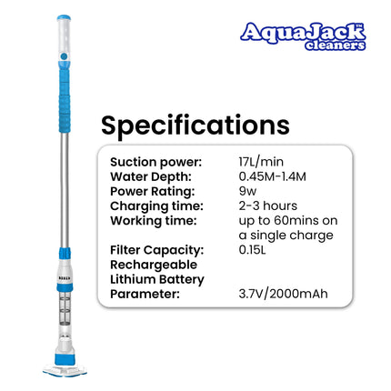 Aquajack 127 Portable Rechargeable Spa and Pool Vacuum Cleaner.