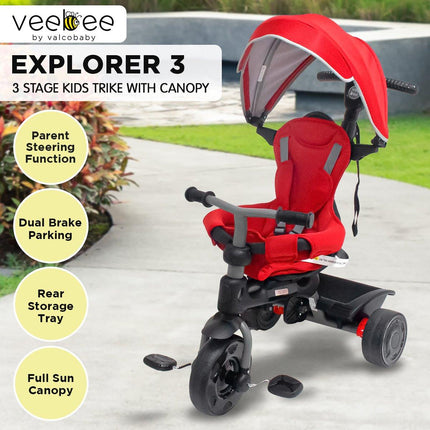 Veebee Explorer 3-stage Kids Trike With Canopy - Red.