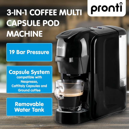 Pronti Breakfast Set with HomeMaid Coffee Machine, Silver Noir Toaster & Kettle.
