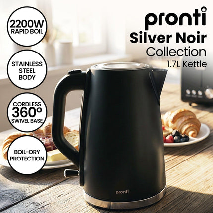 Pronti Breakfast Set with HomeMaid Coffee Machine, Silver Noir Toaster & Kettle.