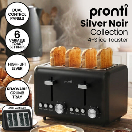Pronti Breakfast Set with HomeMaid Coffee Machine, Silver Noir Toaster & Kettle.