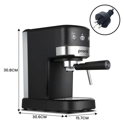 Pronti Breakfast Set with 1.25L Coffee Machine, Silver Noir Toaster & Kettle.