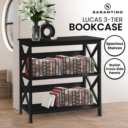 Sarantino Lucas 3-Tier Bookshelf Display Rack in Black.