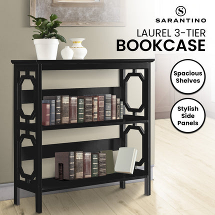 Sarantino Laurel 3-Tier Bookshelf Display Rack in Black.