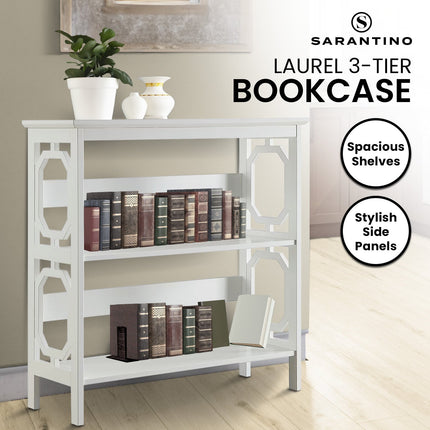 Sarantino Laurel 3-Tier Bookshelf Display Rack in White.