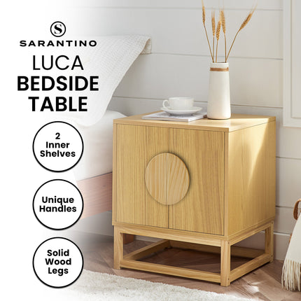Sarantino Luca Bedside Table Split Door Night Stand - Natural.