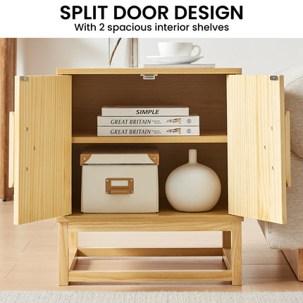 Sarantino Luca Bedside Table Split Door Night Stand - Natural.