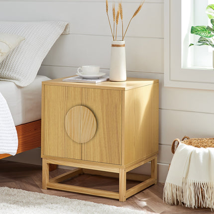 Sarantino Luca Bedside Table Split Door Night Stand - Natural.